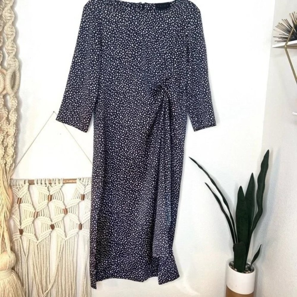 Hatch Maternity Dress - The Lauren Dress - Navy Pink Cheetah Print Side Slit